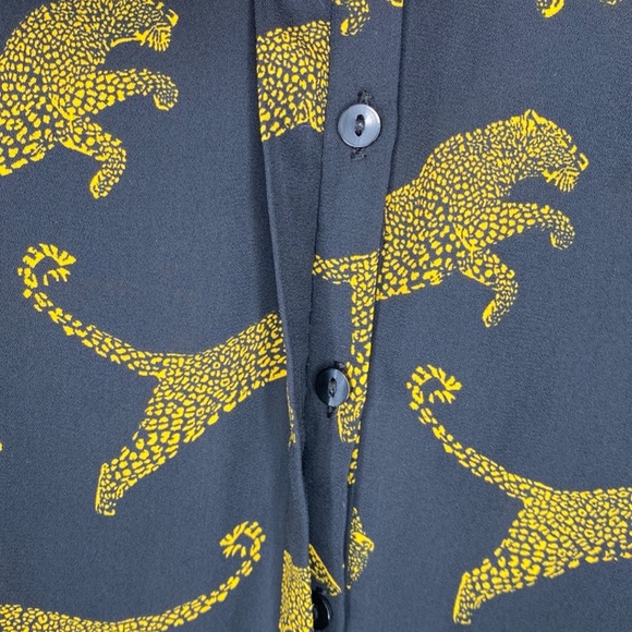 Worthingotn Black/Amber Leopard Print V-Neck Button Up Long Sleeve Blouse Size L - Picture 9 of 13